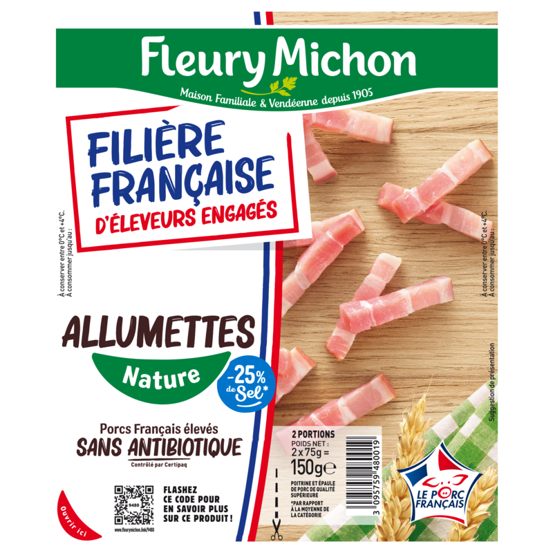 Allumettes Natures Filière Française d'Eleveurs Engagés - 25 % sel