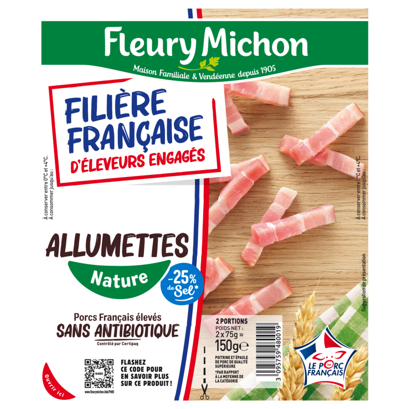 Allumettes Nature Filière Française d'Eleveurs Engagés - 25 % sel