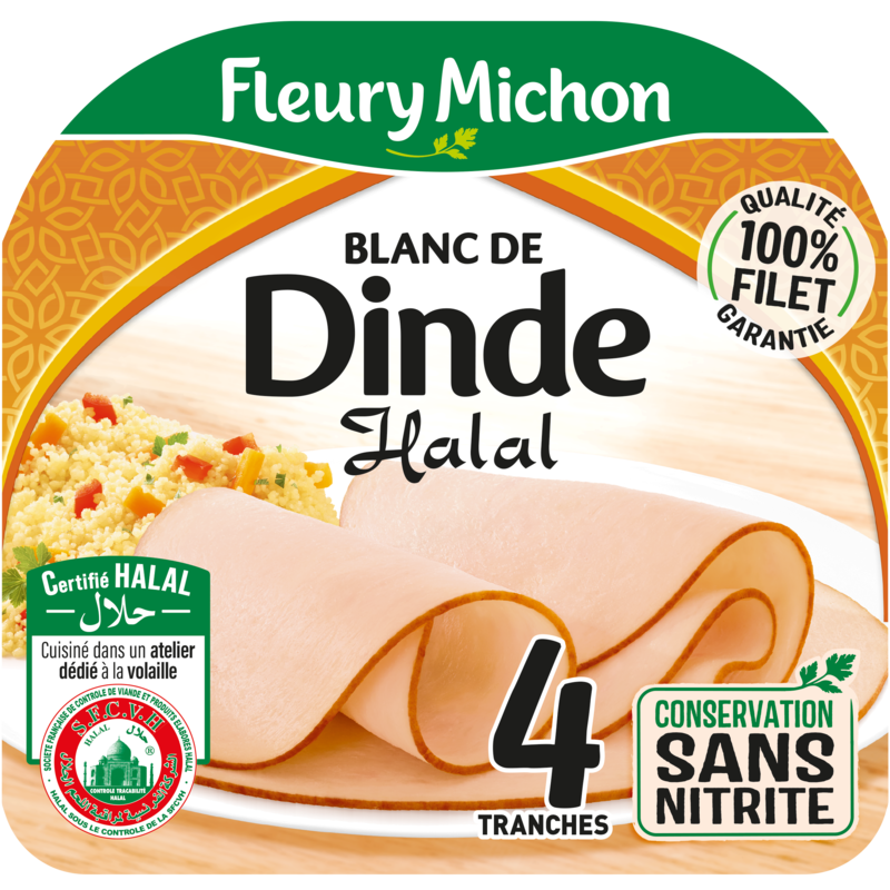 FLEURY MICHON Blanc de poulet 100% filet 4 tranches 150g pas cher 