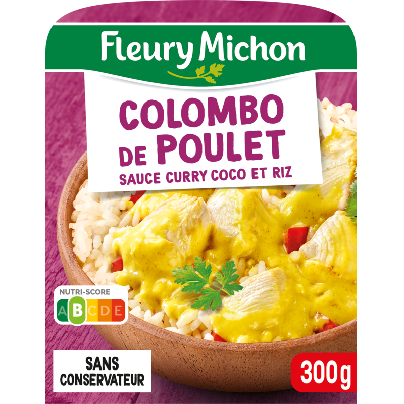 Colombo de poulet, sauce curry coco et riz