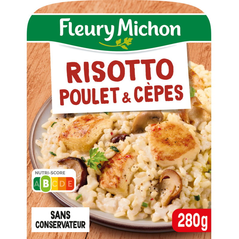 Risotto poulet & cèpes crème fraîche, petits oignons