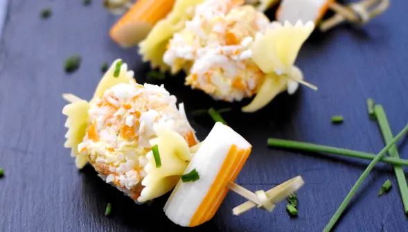 Recette brochette de la mer surimi, chèvre Fleury Michon 