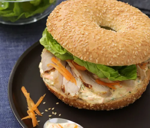 Recette bagel au poulet légumes et fromage frais Fleury Michon 