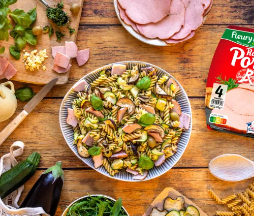 Recette fusilli au légumes grillés et rôti de porc Fleury Michon