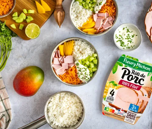 Recette poke bowl au rôti de porc Fleury Michon