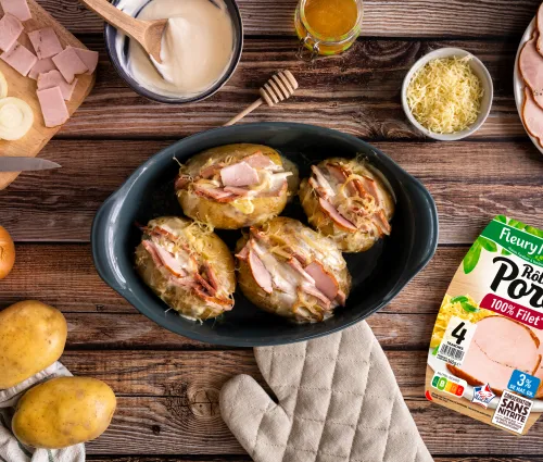 Recette pommes de terre au four et rôti de porc Fleury Michon