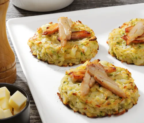 Recette rösti de courgettes filet de poulet et emmental Fleury Michon