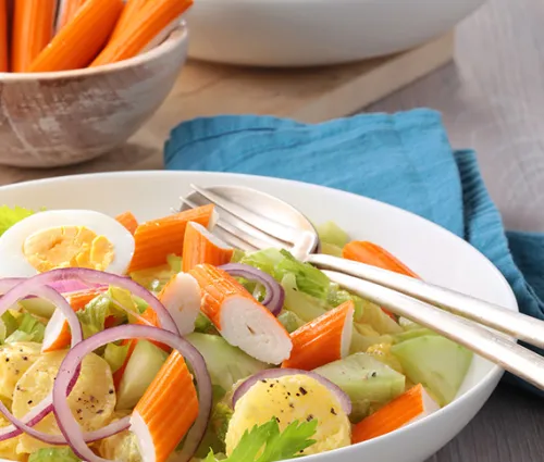 Recette salade de pommes de terre aux bâtonnets de surimi Fleury Michon