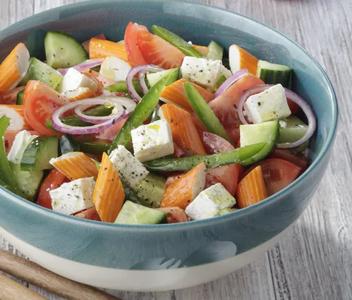 Recette salade grecque au surimi moelleux Fleury Michon 