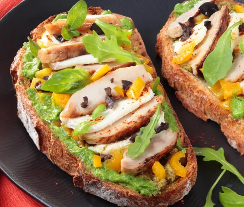 Recette tartine de poulet au pesto Fleury Michon