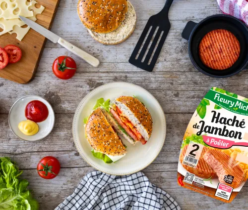 Recette burger d'été au haché de jambon Fleury Michon