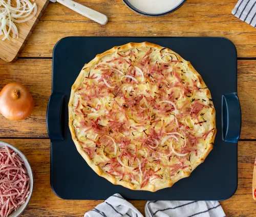 Recette flammekueche aux allumettes de jambon Fleury Michon