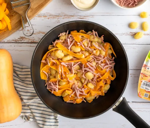 Recette gnocchis aux allumettes de jambon & butternut Fleury Michon