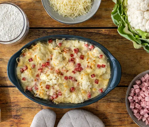 Recette gratin de chou-fleur & dés de jambon Fleury Michon