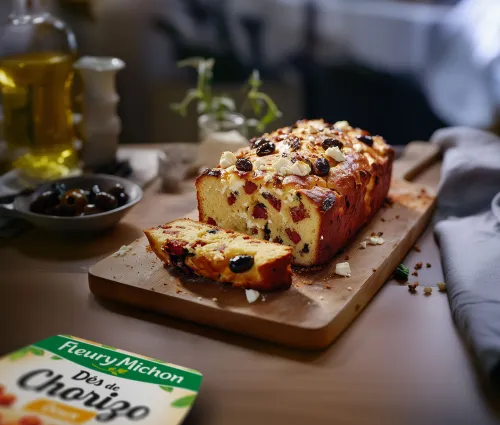 Cake dés de chorizo feta Recette Fleury Michon