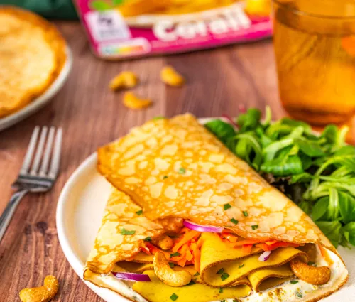 Crêpe froment inspiration indienne avec tranches végé curry cumin