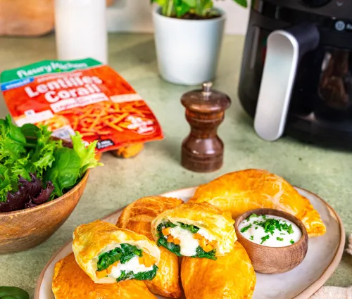 Chaussons Air fryer épinards, chèvre et allumettes lentilles corail Fleury Michon 