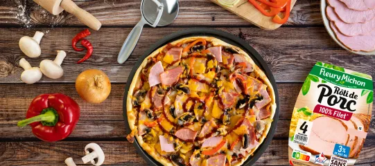 Recette pizza rôti de porc sauce barbecue Fleury Michon 