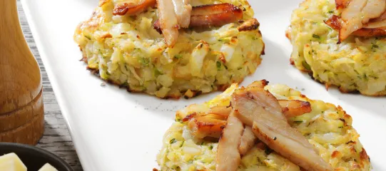 Recette rösti de courgettes filet de poulet et emmental Fleury Michon