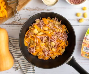 Recette gnocchis aux allumettes de jambon & butternut  Fleury Michon