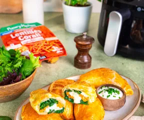 Chaussons Air fryer épinards, chèvre et allumettes lentilles corail Fleury Michon 