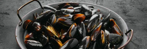 Poêlon de moules cuites 